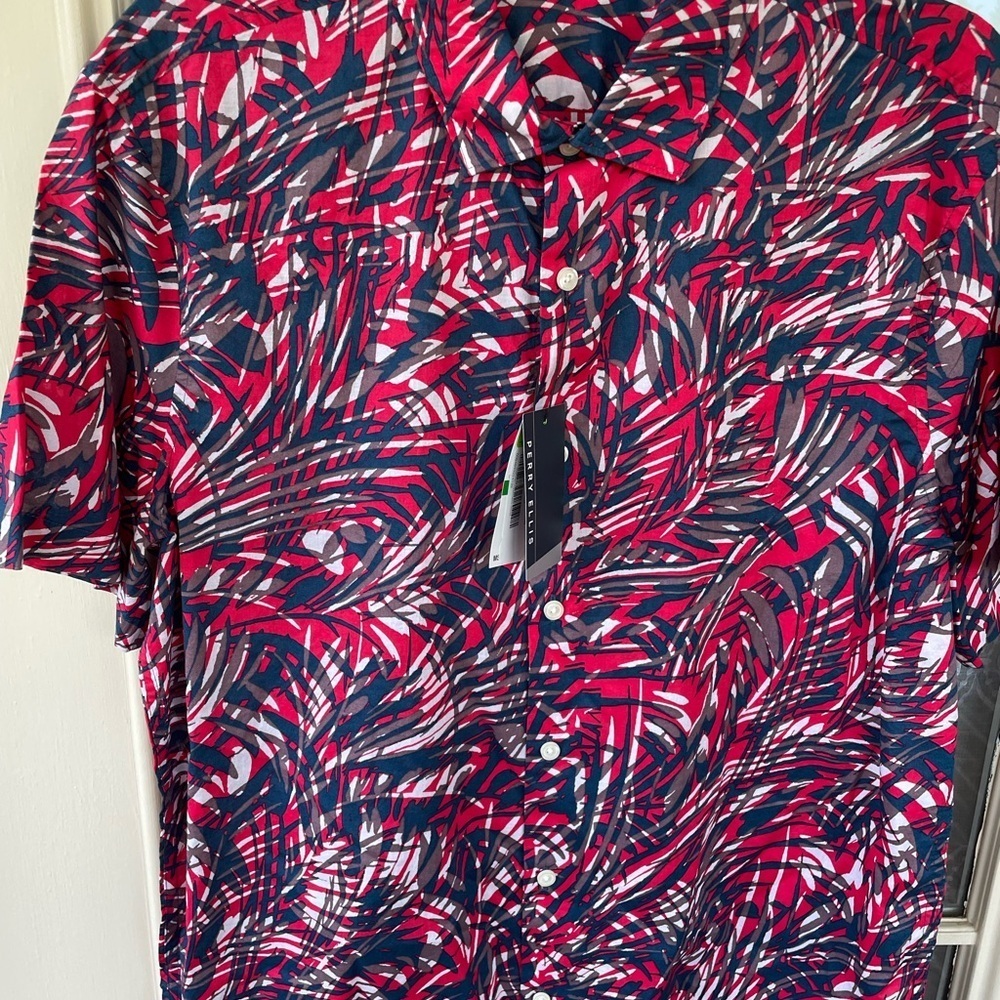 Pe Perry Ellis Tropical Palm Print Button Shirt Size L 🌴